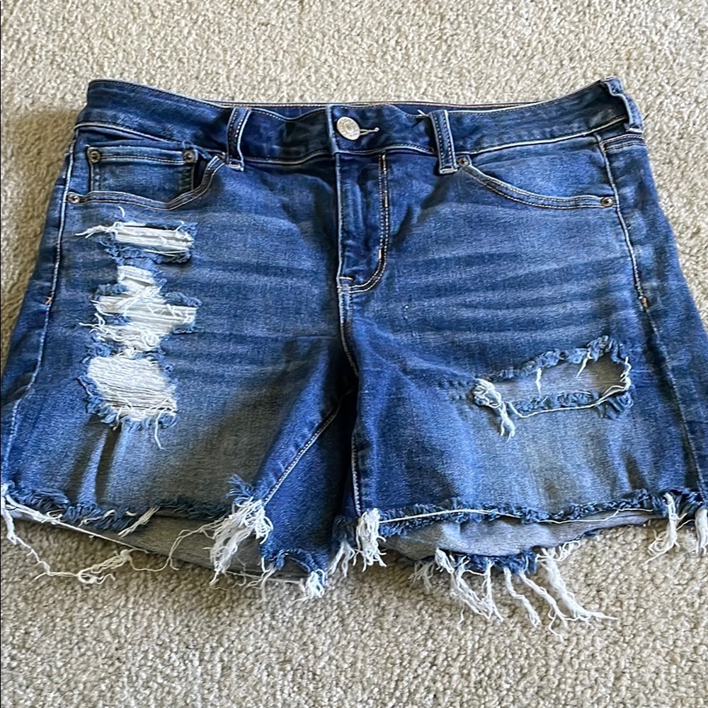 American Eagle Outfitters Blue Distressed Jean Shorts
